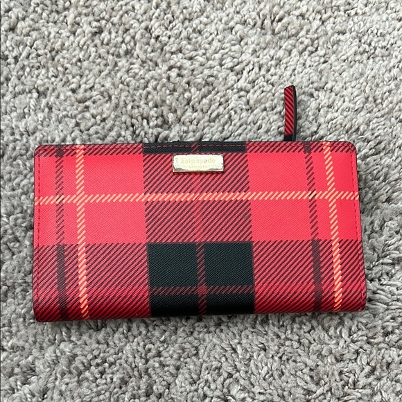 kate spade red plaid bifold wallet - Picture 1 of 6